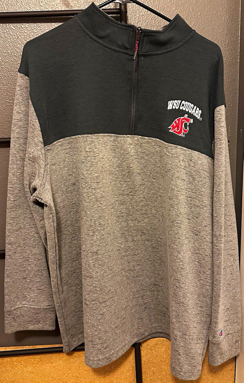 Champion Men's Gray/Black XL Cotton Blend Fleece 1/4 Zip WSU Cougars Sweatshirt